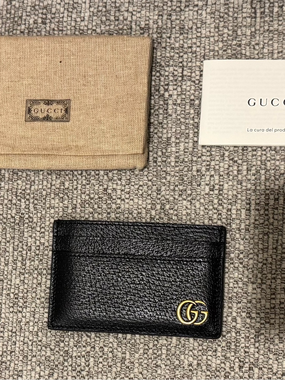 Gucci Black Pebbled Leather Card Case with Gold GG